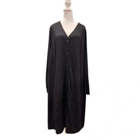 Q|NEEL Nordic Design Est L/XL Black Button Front A-Line Midi Dress - Picture 5 of 9